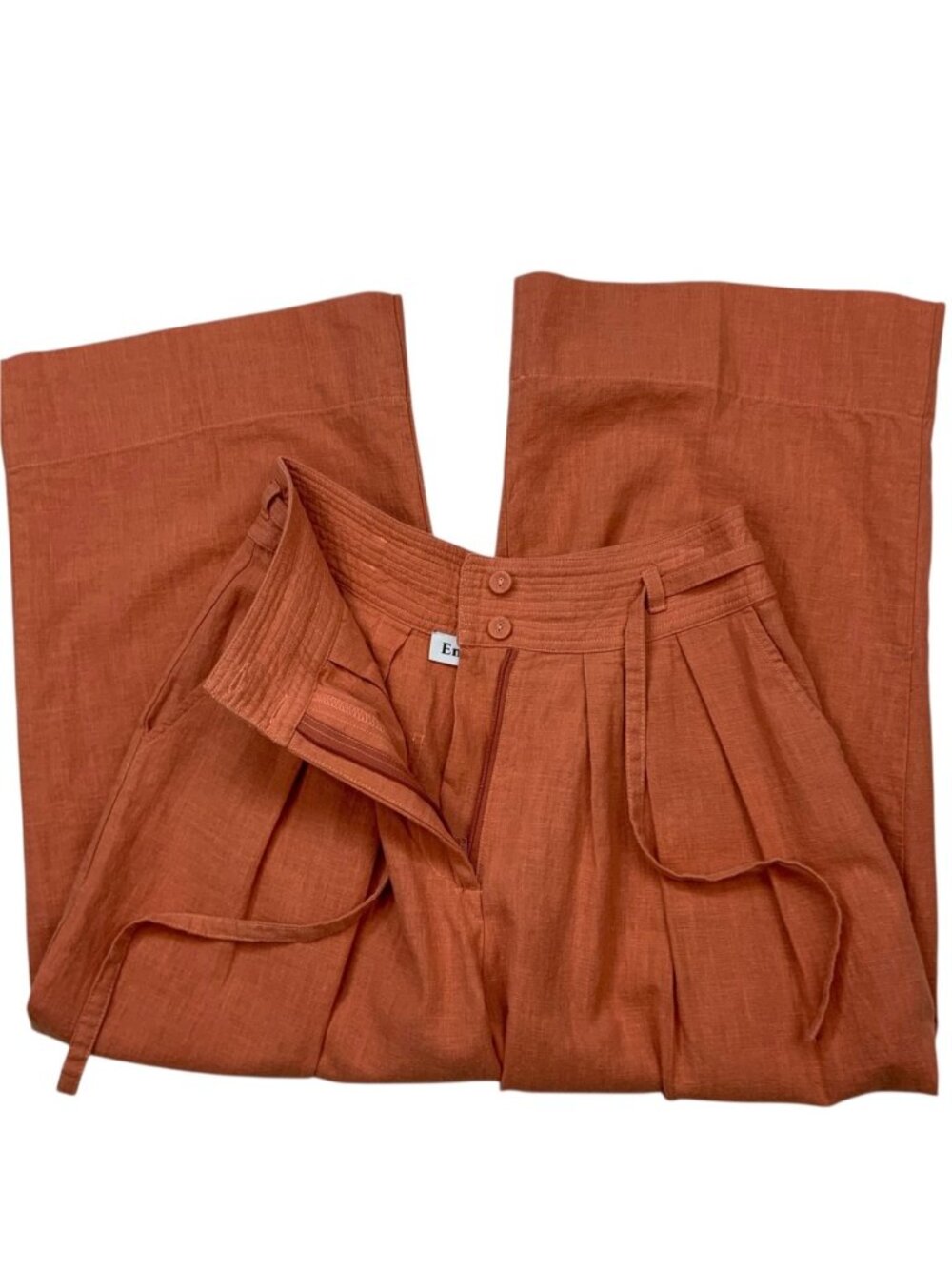Anthropologie En Saison Jasper Pant XS Coral Wide Leg High Rise Belted - Picture 6 of 16